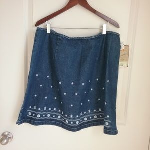 New Route 66 Denim Embroidered Side Splits Skirt